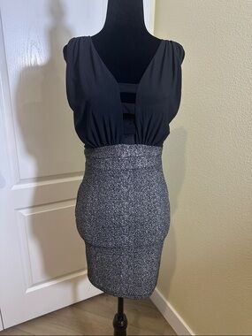 Finesse Black and Silver Twill looking Mini Dress. Size small